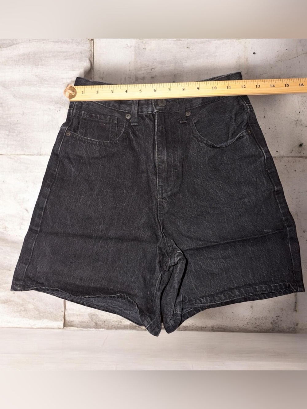 Black high-rise denim/ jean mom shorts